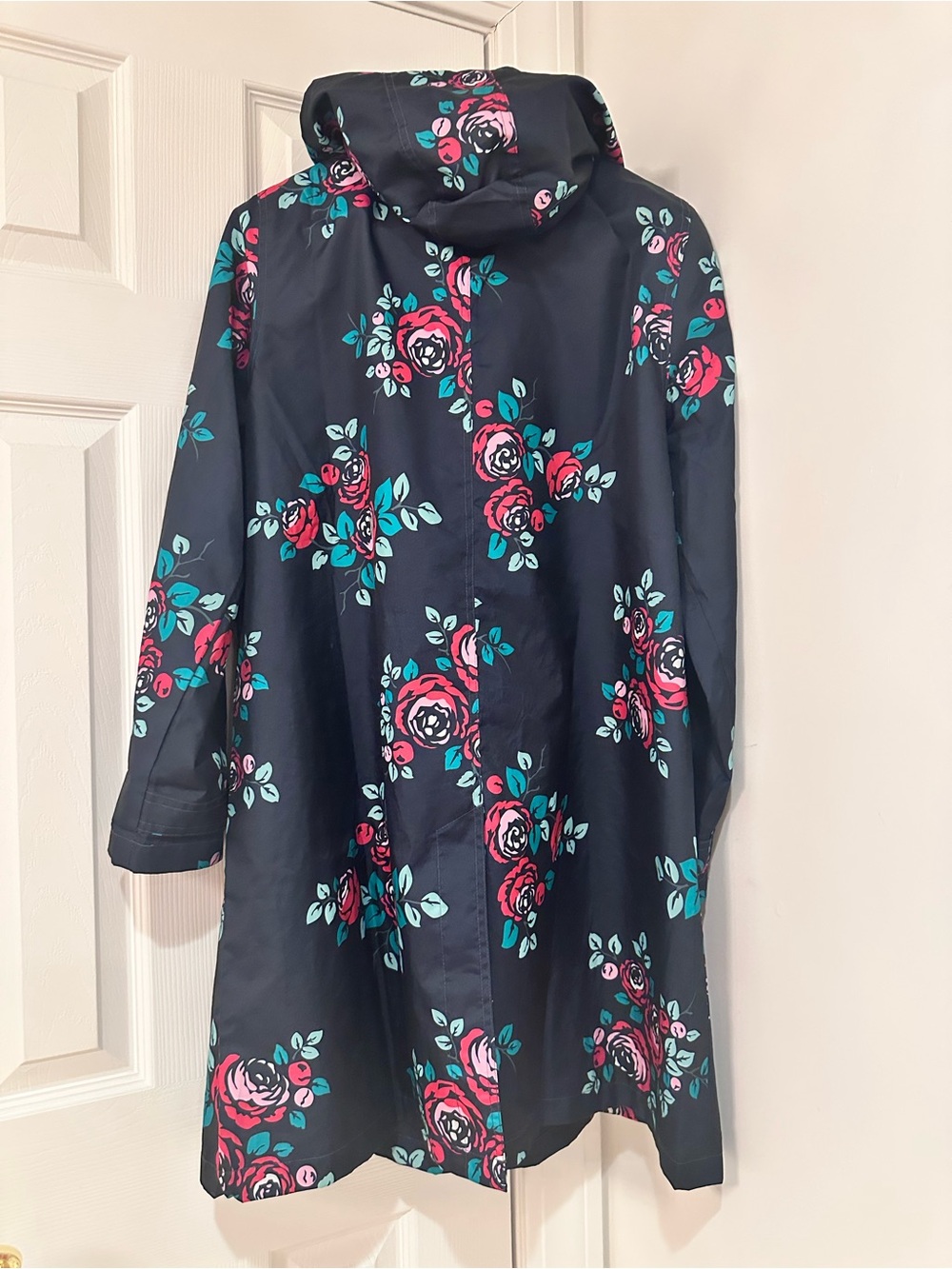 Capelli of New York Navy Floral Hooded Trench Coat Size M - Picture 5 of 16